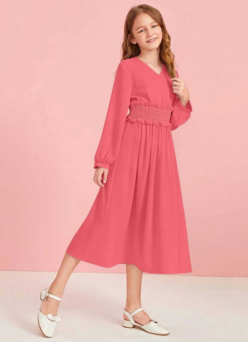 Pink stylish Party Wear Georgette Girls Stylish One Piece Kids Collection DHUREE 06
